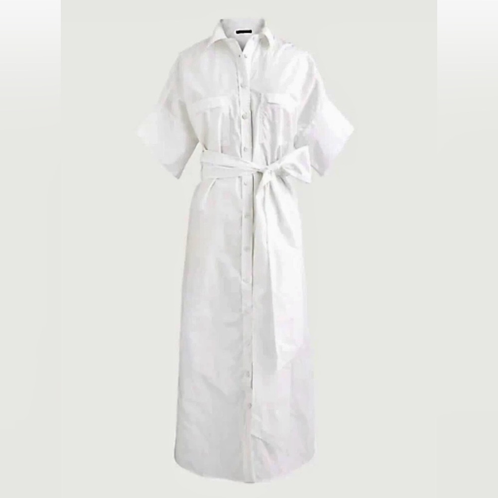 🛍️ JCREW NEW! Classic White RelaxedFit shortsleeve shirtdress wTie Belt/Pockets